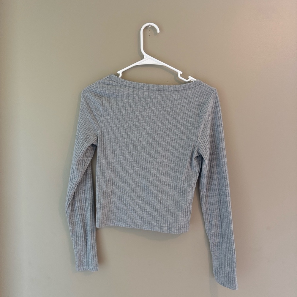 Wild Fable Gray Ribbed Button-Front Top - Picture 3 of 5